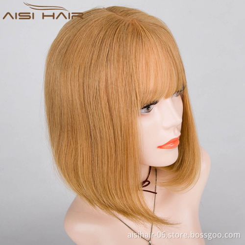 Aisi Hair Best Selling  Malaysian Hair Bob Cut Style Blonde Half Hand Tied Lace Wig For White Women